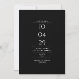 Modern Minimalistisch Zwart-Wit Huwelijk  Save The Date