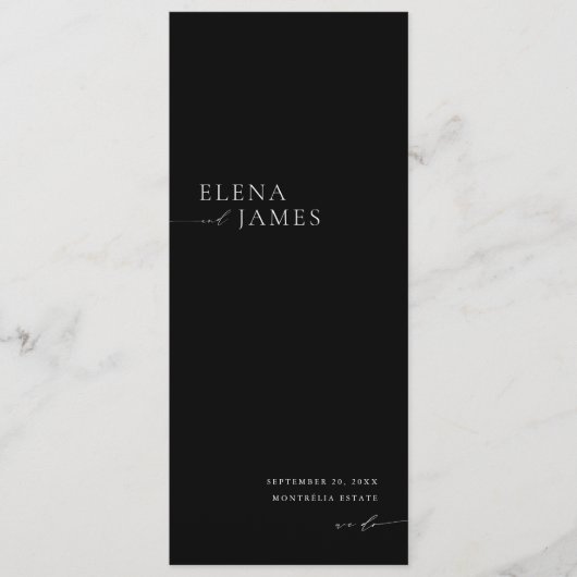 Modern minimalistisch zwart-wit huwelijksprogramma programmakaart (Voorkant)