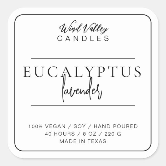 Modern minimalistisch zwart-wit kaarsenlabel vierkante sticker (Voorkant)