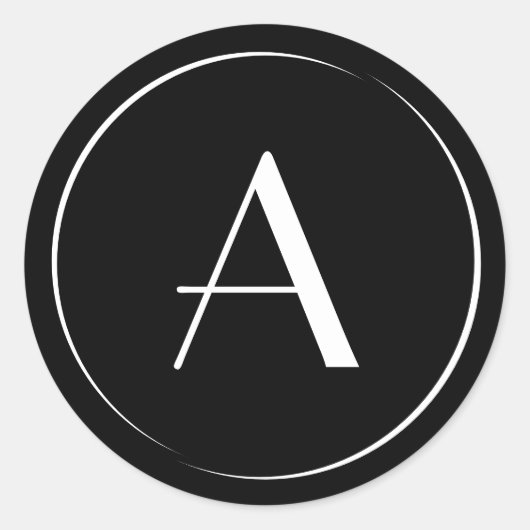 Modern minimalistisch zwart wit Letter-monogram Ronde Sticker (Voorkant)