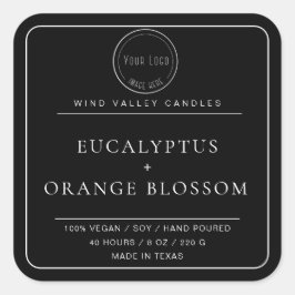 Modern minimalistisch zwart wit logo kaarsenlabel vierkante sticker