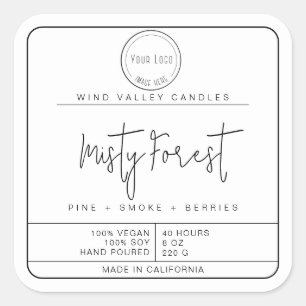 Modern minimalistisch zwart wit logo kaarsenlabel vierkante sticker
