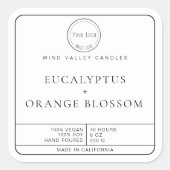 Modern minimalistisch zwart wit logo kaarsenlabel vierkante sticker (Voorkant)