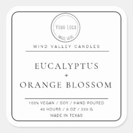 Modern minimalistisch zwart wit logo kaarsenlabel vierkante sticker