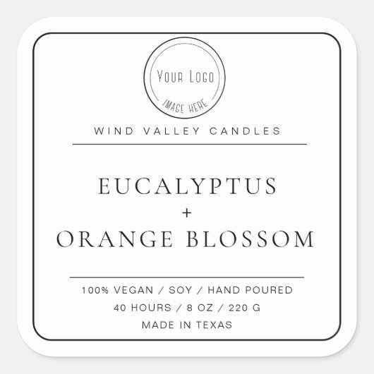 Modern minimalistisch zwart wit logo kaarsenlabel vierkante sticker (Voorkant)