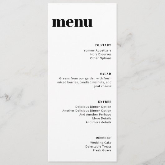 Modern minimalistisch zwart-wit menu Sjabloon (Voorkant)