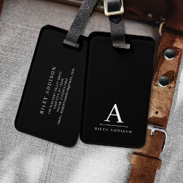 Modern minimalistisch zwart-wit monogram bagagelabel