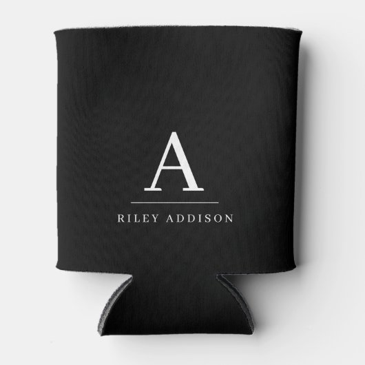 Modern minimalistisch zwart-wit monogram blikjeskoeler (Voorkant)