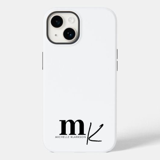 Modern minimalistisch zwart-wit monogram Case-Mate iPhone case (Achterkant)