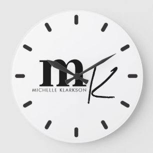 Modern minimalistisch zwart-wit monogram grote klok