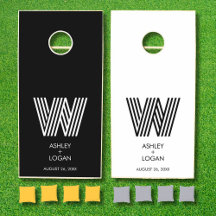 Modern minimalistisch zwart-wit monogram huwelijk