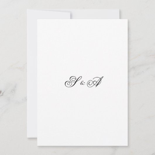 Modern minimalistisch zwart-wit monogram huwelijk kaart (Achterkant)