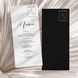 Modern minimalistisch zwart-wit monogram huwelijk menu