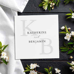 Modern minimalistisch zwart-wit monogram huwelijk servet