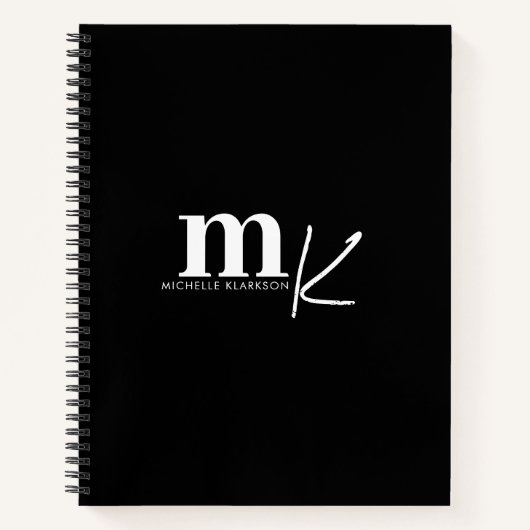 Modern minimalistisch zwart-wit monogram notitieboek (Voorkant)