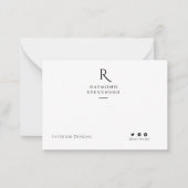 modern minimalistisch zwart-wit monogram notitiekaartje (Voorkant)