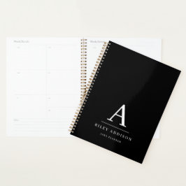 Modern minimalistisch zwart-wit monogram planner