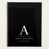 Modern minimalistisch zwart-wit monogram planner (Voorkant)