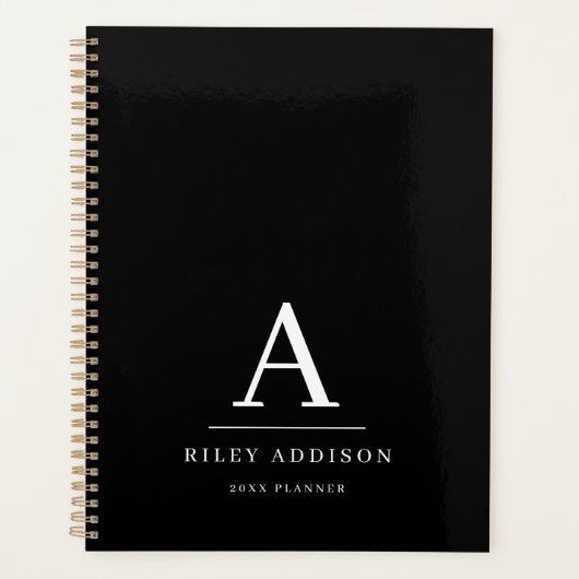Modern minimalistisch zwart-wit monogram planner (Voorkant)