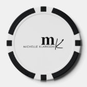 Modern minimalistisch zwart-wit monogram poker chips (Voorkant)