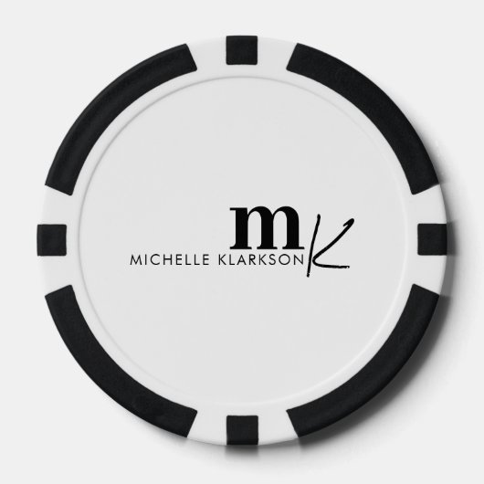 Modern minimalistisch zwart-wit monogram poker chips (Voorkant)