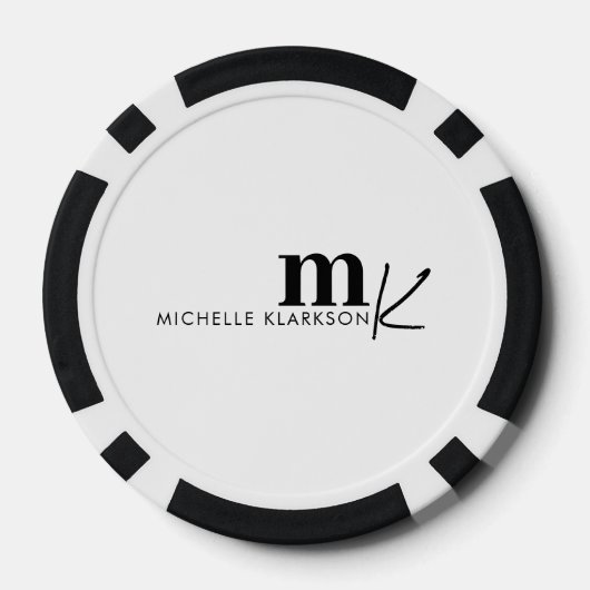Modern minimalistisch zwart-wit monogram poker chips (Achterkant)