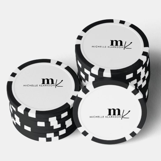 Modern minimalistisch zwart-wit monogram poker chips (Opstapeling)