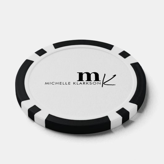 Modern minimalistisch zwart-wit monogram poker chips (Enkel)