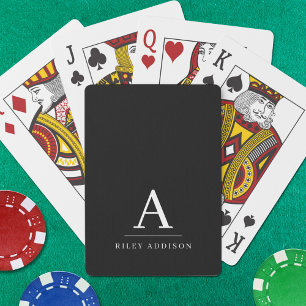 Modern minimalistisch zwart-wit monogram pokerkaarten