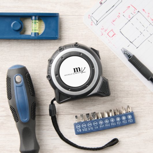 Modern minimalistisch zwart-wit monogram rolmaat (Workshop)