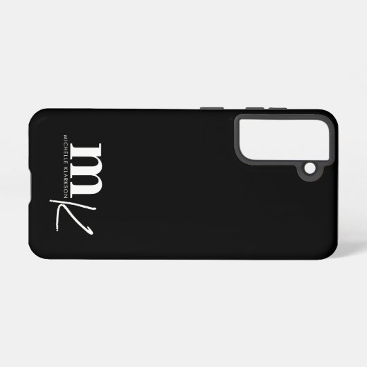 Modern minimalistisch zwart-wit monogram samsung galaxy hoesje (Achterkant horizontaal)