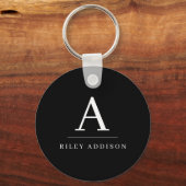 Modern minimalistisch zwart-wit monogram sleutelhanger (Voorkant)