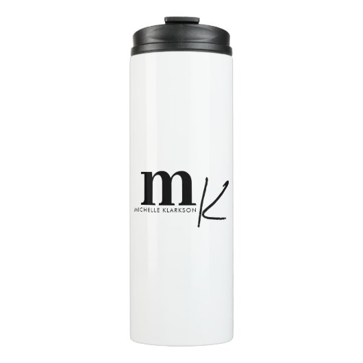 Modern minimalistisch zwart-wit monogram thermosbeker (Voorkant)