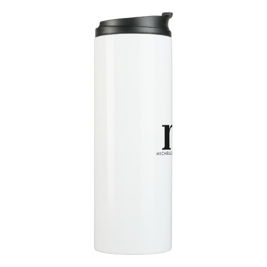 Modern minimalistisch zwart-wit monogram thermosbeker (Gedraaid links)