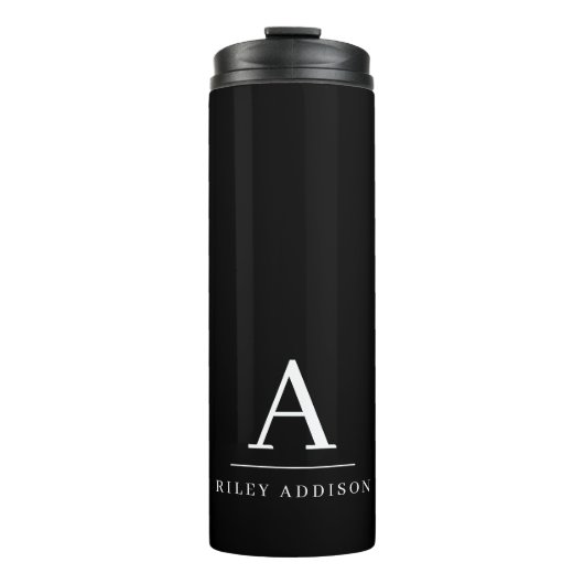 Modern minimalistisch zwart-wit monogram thermosbeker (Voorkant)