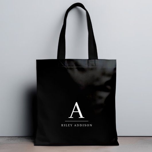 Modern minimalistisch zwart-wit monogram tote bag