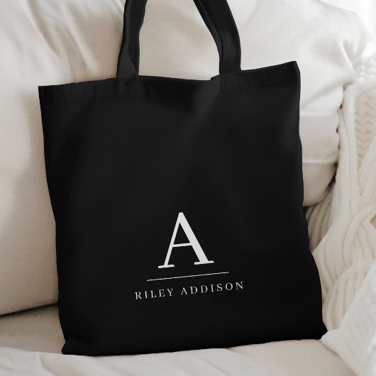 Modern minimalistisch zwart-wit monogram tote bag
