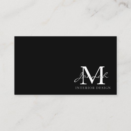 Modern minimalistisch zwart wit monogram visitekaartje (Voorkant)
