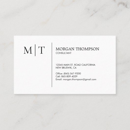 Modern minimalistisch zwart-wit monogram visitekaartje (Achterkant)