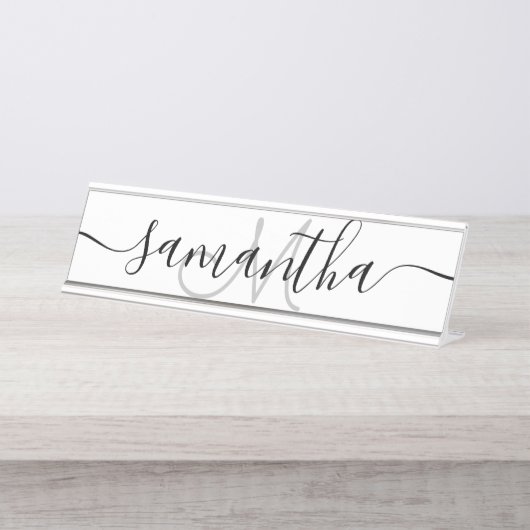 Modern minimalistisch zwart wit naam eenvoudig mon bureau naambordje (Voorkant)