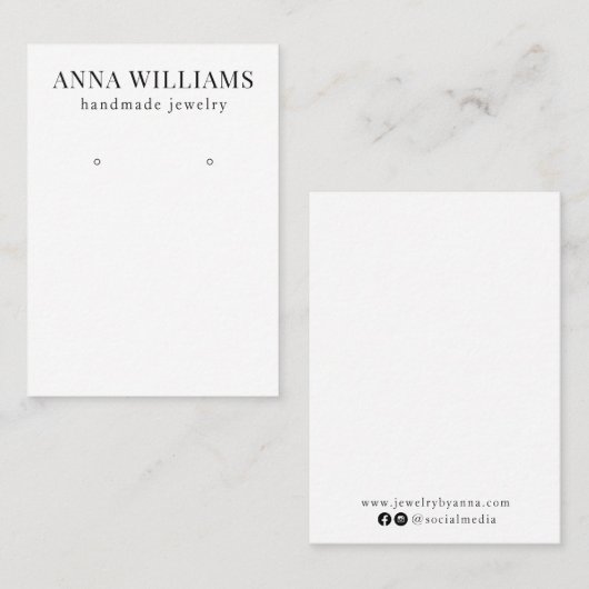 Modern minimalistisch zwart-wit oorbel display visitekaartje (Voorkant / Achterkant)