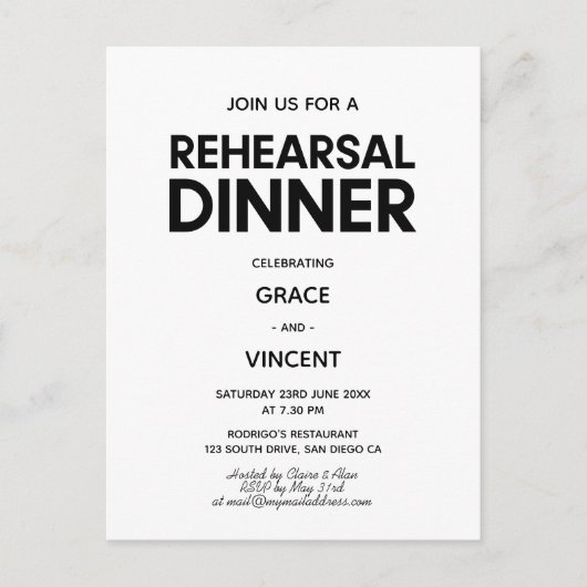 Modern minimalistisch zwart-wit repetitie diner briefkaart (Voorkant)