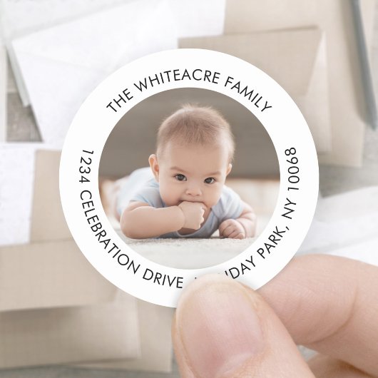 Modern minimalistisch zwart-wit retouradres ronde sticker