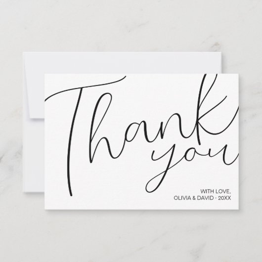 Modern minimalistisch zwart-wit script bedankkaart (Voorkant)