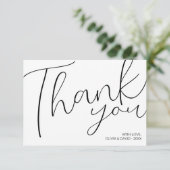 Modern minimalistisch zwart-wit script bedankkaart (Staand voorkant)