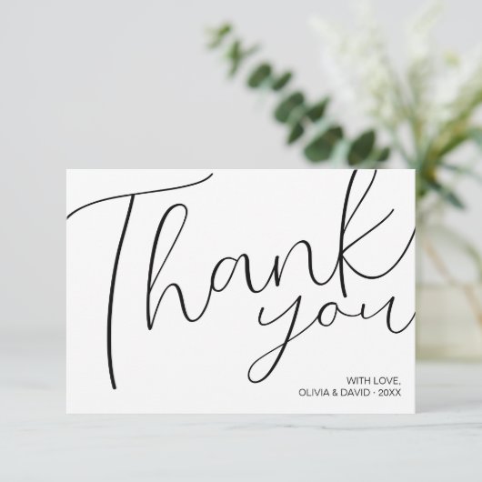 Modern minimalistisch zwart-wit script bedankkaart (Staand voorkant)