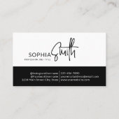 Modern minimalistisch zwart-wit script stijlvol visitekaartje (Achterkant)