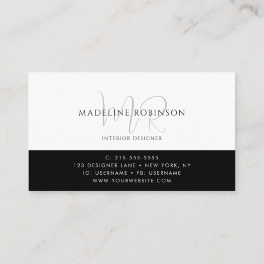 Modern Minimalistisch Zwart Wit Script Visitekaart Visitekaartje (Achterkant)