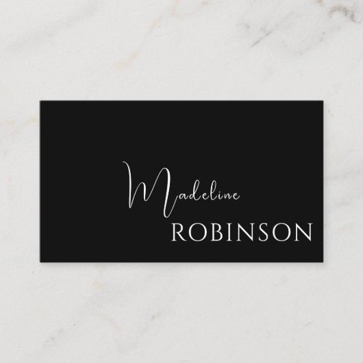 Modern Minimalistisch Zwart Wit Script Visitekaart Visitekaartje (Voorkant)