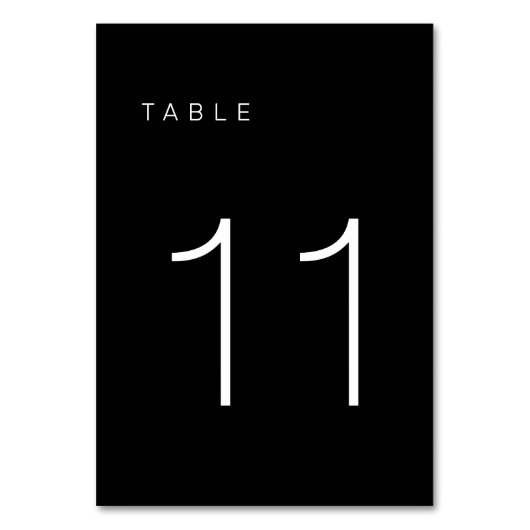 Modern minimalistisch zwart-wit tabelnummer 11 kaart (Voorkant)